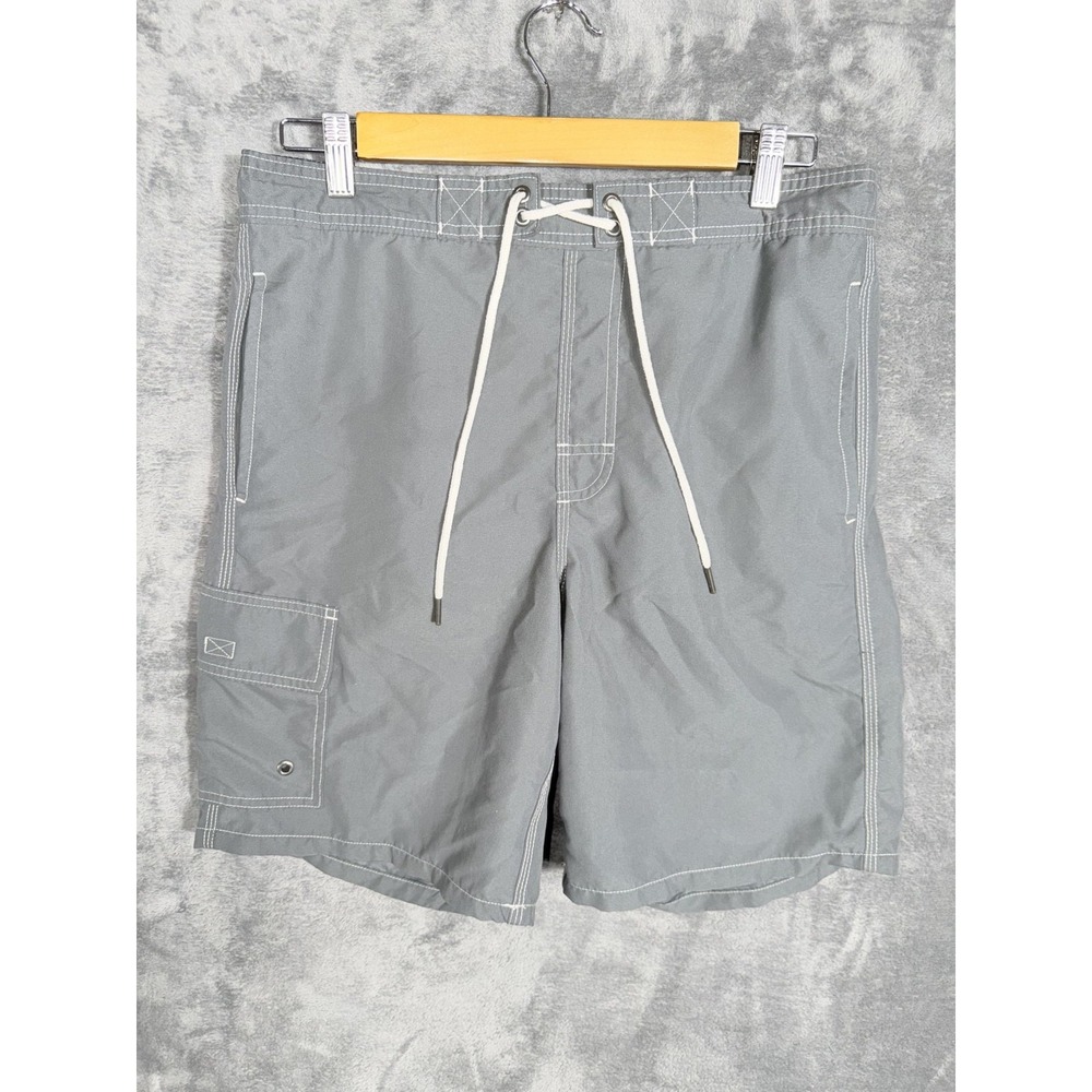 George Mens Swim Trunks Shorts Size Medium M Gray Cargo Pockets Elastic Waist